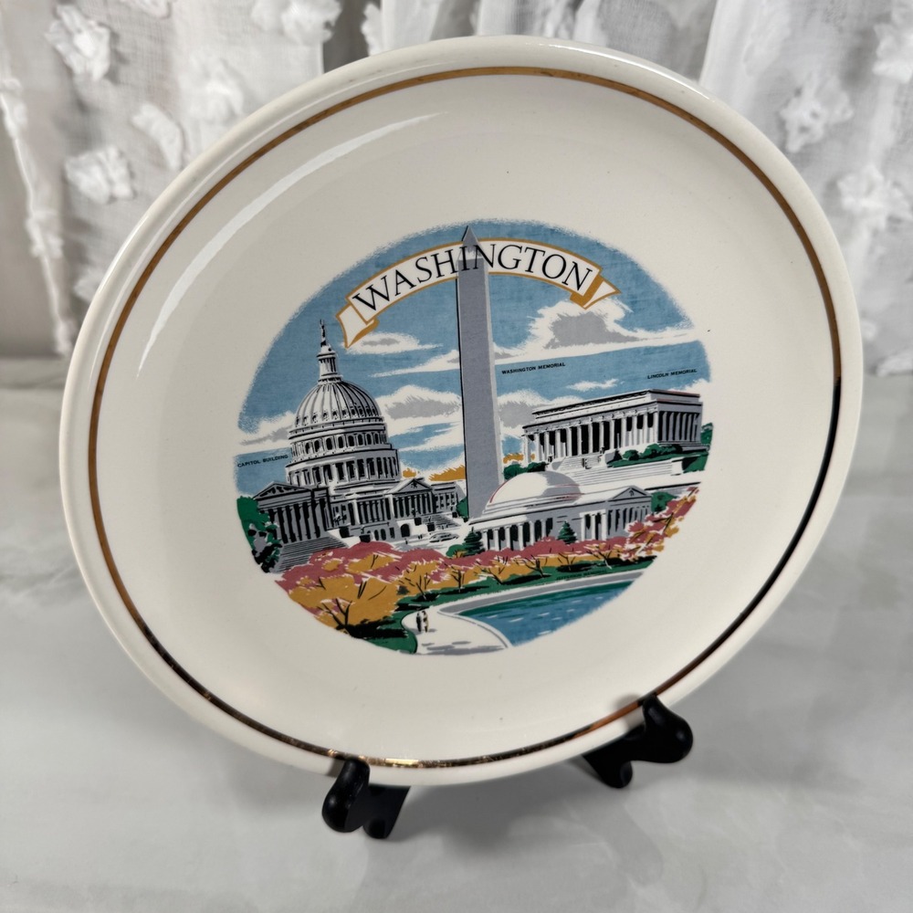 Vintage‎ Washington DC Landmark Souvenir Collector Plate Gold Rim US Travel